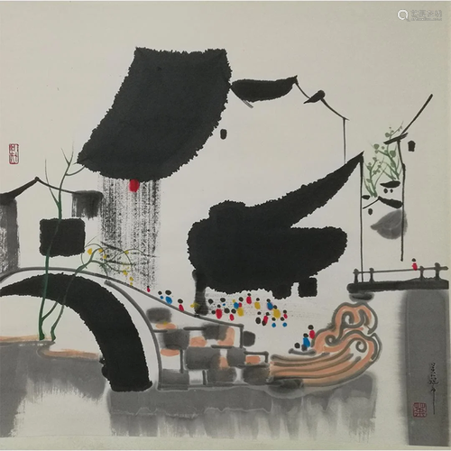 A Chinese Scroll Painting By Wu Guanzhong