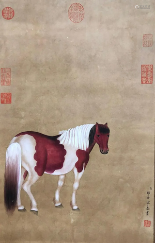 A Chinese Scroll Painting By Lang Shining