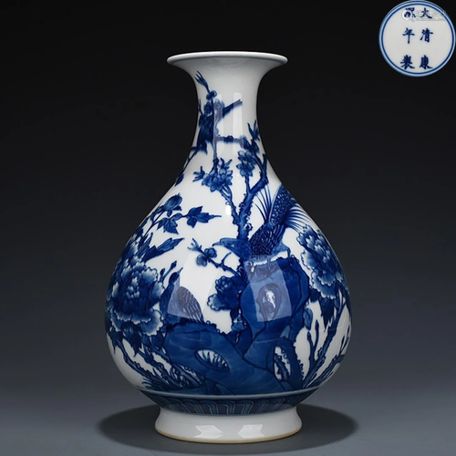 Blue and White Peony Yuhuchun Vase Kangxi Style