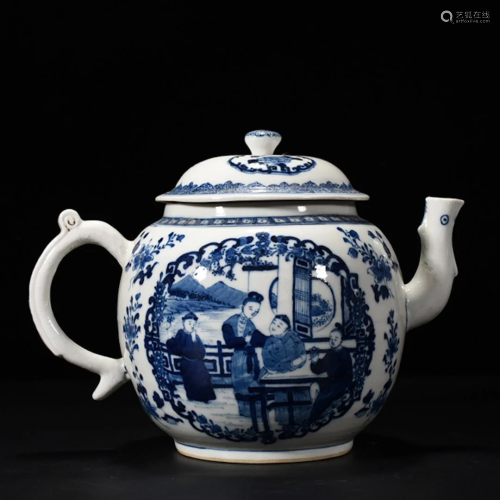 Blue and White Figures Teapot Qianlong Style