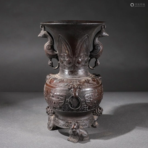 Bronze Phoenix Zun Vase