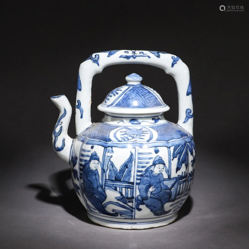 Blue and White Floral Teapot