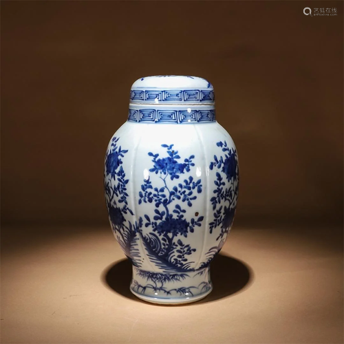 Blue and White Vase with Lid