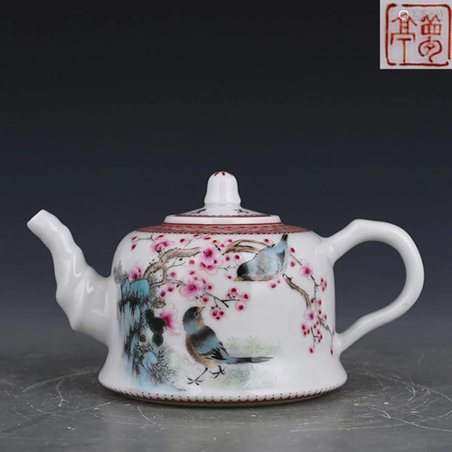 Famille Rose Flower and Bird Teapot From Xiongmengting