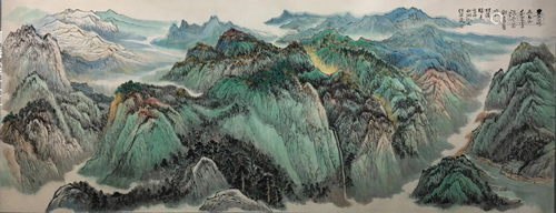 A Large Chinese Painting By He Haixia on Paper Album