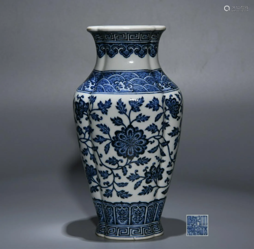 Blue and White Floral Scrolls Vase