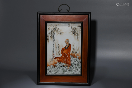 Iron Red Arhat Porcelain Plaque
