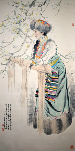 A Chinese Scroll Painting By He Jiaying