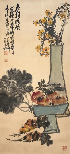 A Chinese Scroll Painting By Wu Changshuo