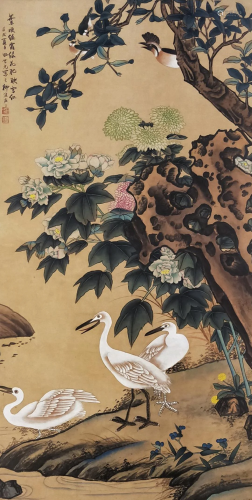 A Chinese Scroll Painting By Tian Shiguang