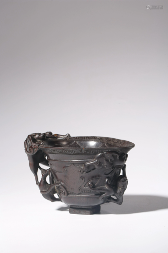 Carved Rosewood Chilong Cup