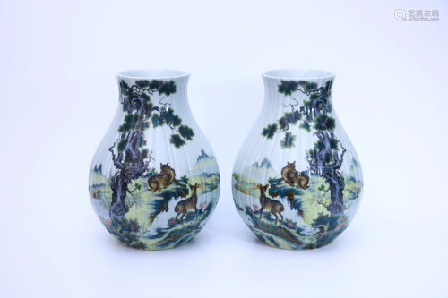 Pair Falangcai Zun Vases
