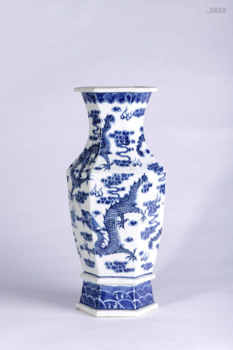 Blue and White Hexagonal Vase