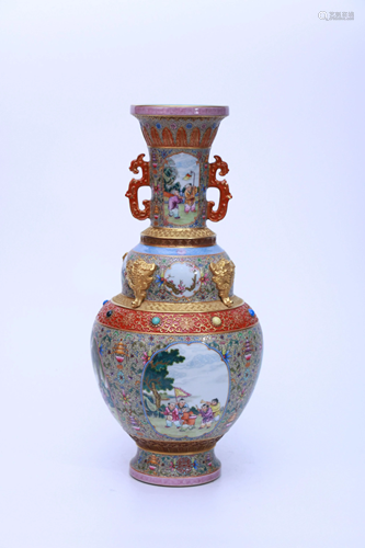 Famille Rose and Gilt Vase