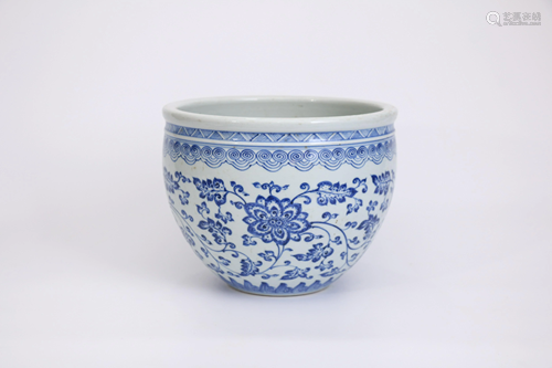 Blue and White Lotus Scrolls Jardiniere