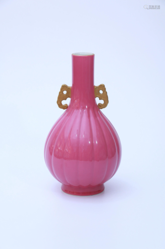Pink Enamel and Gilt Pear Shaped Vase