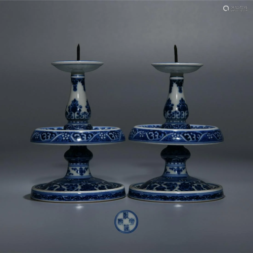 Pair Blue and White Candlesticks