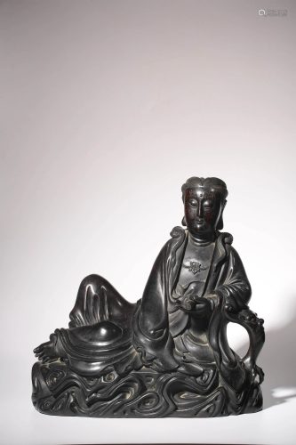 Carved Rosewood Seated Guanyin