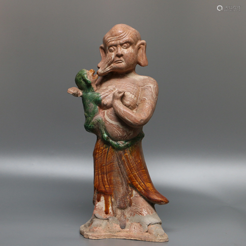 Chinese Tricolor Porcelain Figurine of Arhat