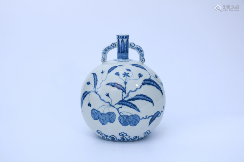 Blue and White Floral Moon Flask