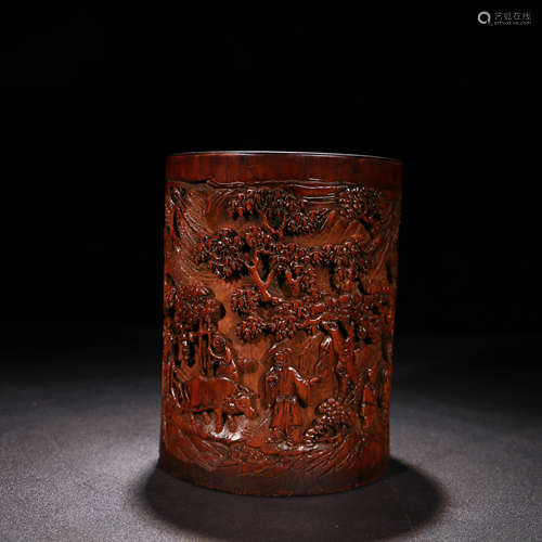 A Figures Carevd Bamboo Brush Pot