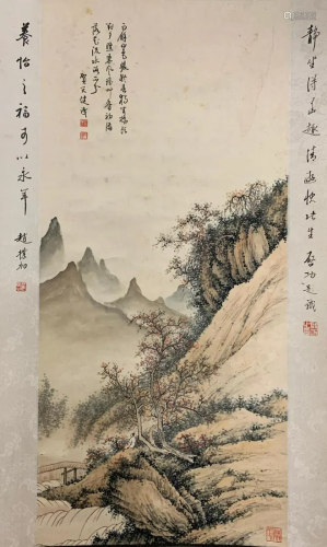 A Chinese Scroll Painting By He Tianjian