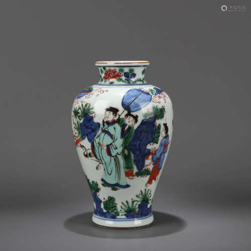 A Blue and White Floral Figure Porcelain Vase