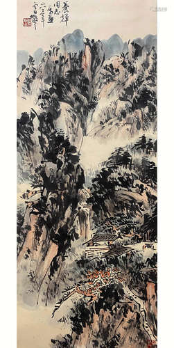 A Chinese Landscape Painting Scroll, Lin Sanzhi Mark