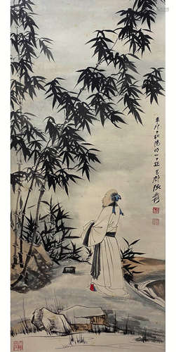 A Chinese Figure Painting Scroll, Zhang Daqian Mark