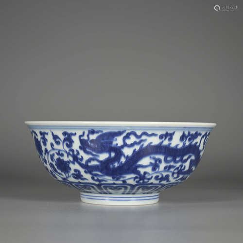 A Blue and White Floral Dragon Pattern Porcelain Bowl