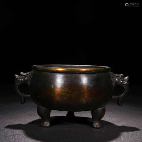 A Bronze Tripod Incense Burner with Two  Ears