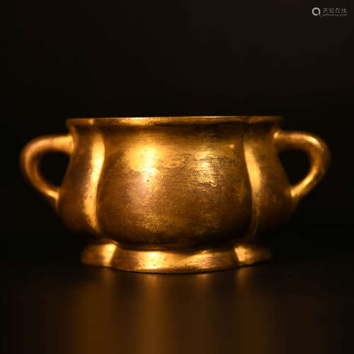 A Double Ears Gild Bronze Incense Burner