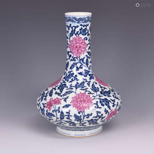 A Blue and White Underglazed Copper Red Floral Porcelain Vase