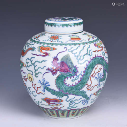 A Doucai Dragon Pattern Porcelain Jar with Cover