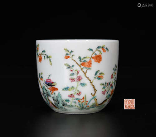 A Famille-Rose Floral Porcelain Cup