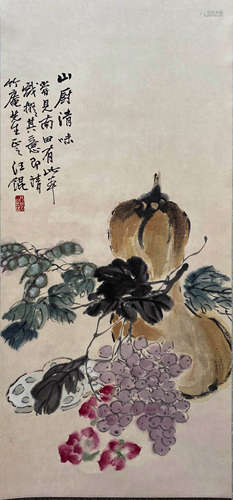 A Chinese Flowers&birds Painting Scroll, Wang Kun Mark