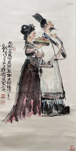 A Chinese Figure Painting Scroll, Cheng Shifa Mark