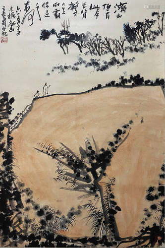 A Chinese Flowers&birds Painting Scroll, Pan Tianshou Mark