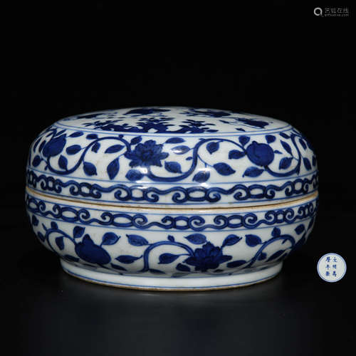 A Blue and White Floral Children Painted Porcelain Box