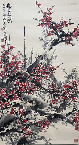 A Chinese Flowers&birds Painting Scroll, Guan Shanyue Mark