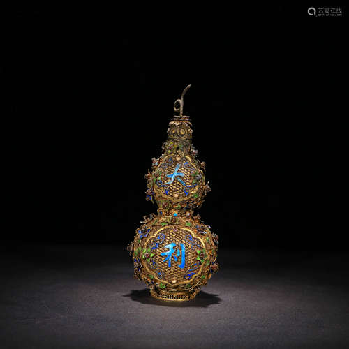 A Silver Gilding Filigree Cloisonne Gourd-shaped Ornament