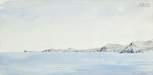 Sir Muirhead Bone (1876-1953) Scottish Remote coastal landscape Signed, pencil and watercolour, 17cm