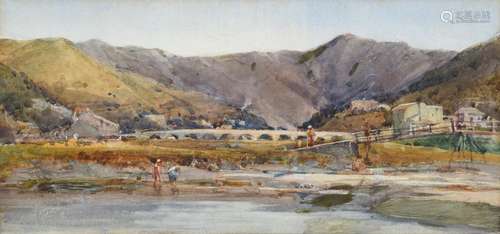 Arthur Reginald Smith ARA, RSW, RWS (1871-1934) Children paddling in an estuary and before a viaduct