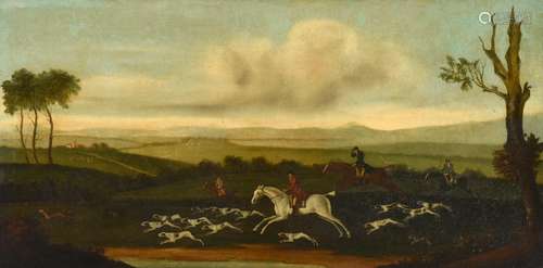 Style of John Nost Sartorius (1759-1828) Hunt and hounds on the scent in an extensive landscape