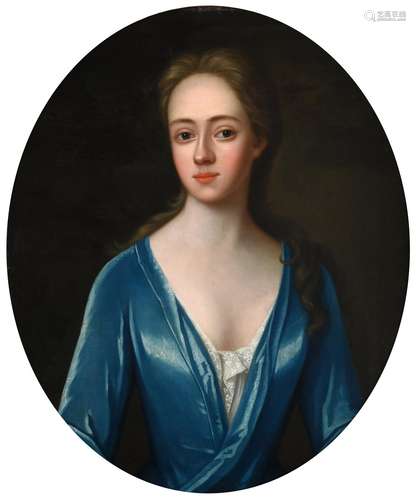 Circle of Michael Dahl (1653-1743) Portrait of an elegant lady, half length, wearing an aquamarine