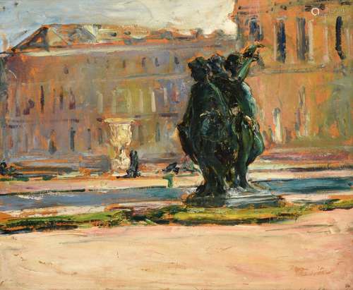 Alexander Jamieson (1873-1937) Scottish Three Graces Statue, Tuileries Gardens Oil on panel, 36cm by