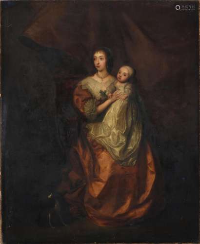 After Sir Anthony Van Dyck (1599-1641) Portrait of Queen Henrietta Maria and child, full length,