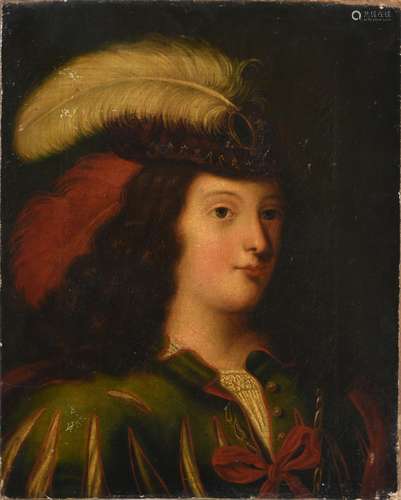 Follower of Ferdinand Voet (1654-1689) French Portrait of a lady in a plumed hat and fanciful