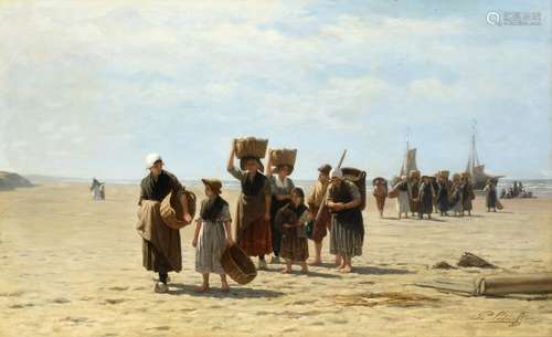 Phillip Sadee (1837-1904) Dutch Bringing in the catch Signed, oil on canvas, 81cm by 130.5cm