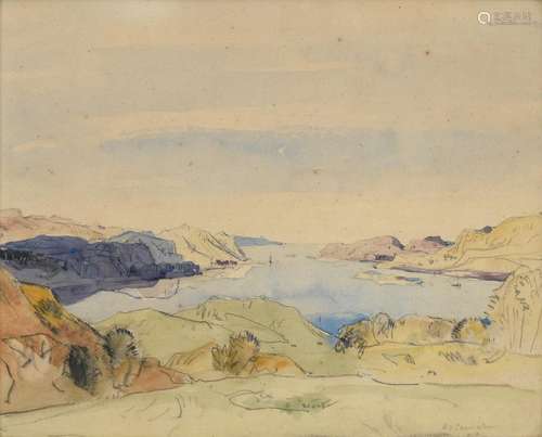 Sir David Young Cameron RA (1865-1945) Scottish ''Kerrera'' Signed, pencil and watercolour, 25cm